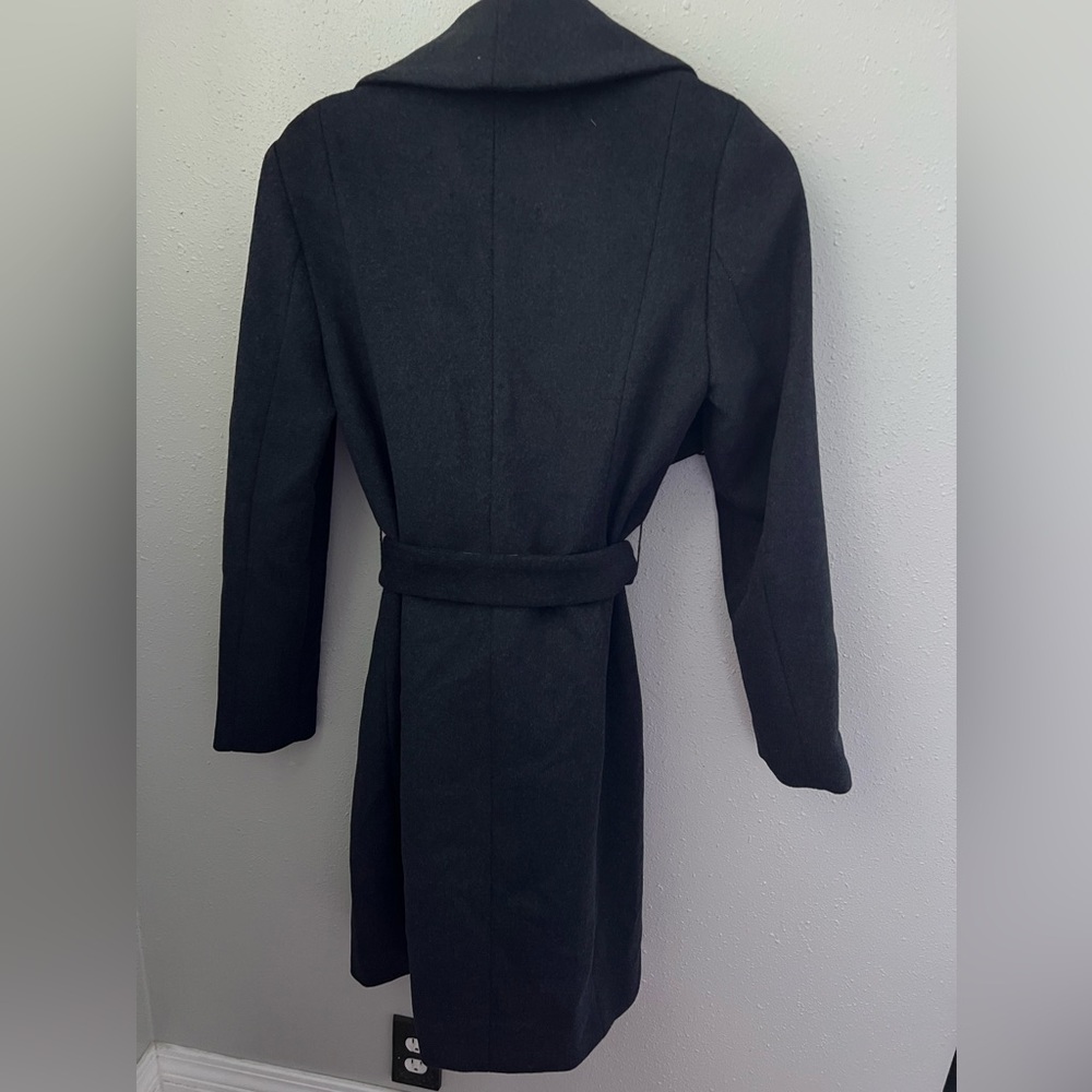 Cole Haan Oversized Wing Collar Belted Wool Blend Wrap Coat in Navy Size 4 New - Picture 3 of 8